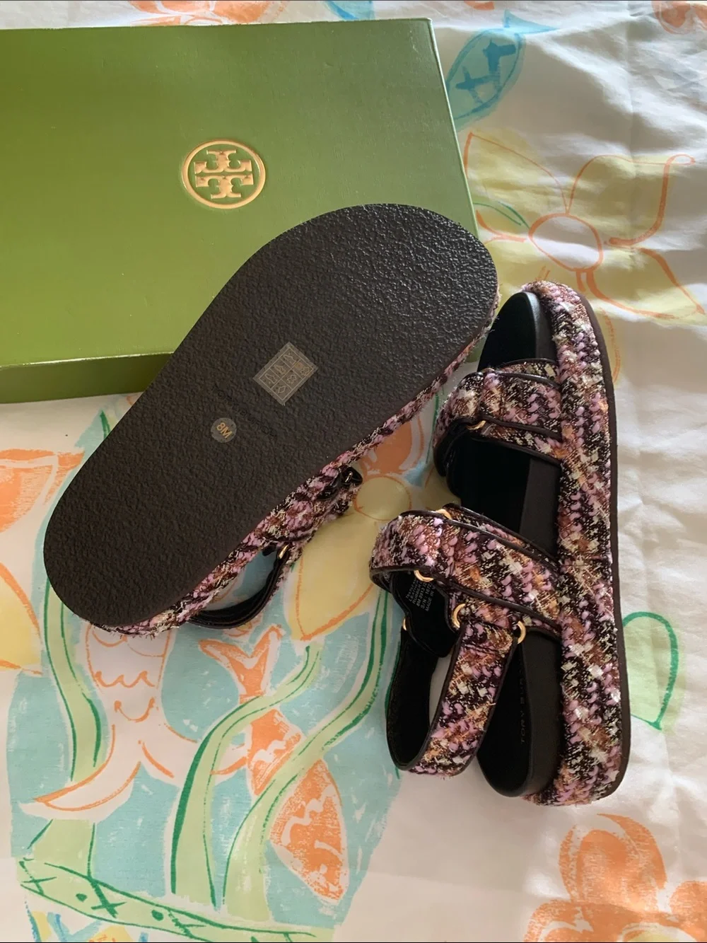 Tory Burch  Kira Sport sandal -Tweed-   Color Rosa -Multi/Cocoa